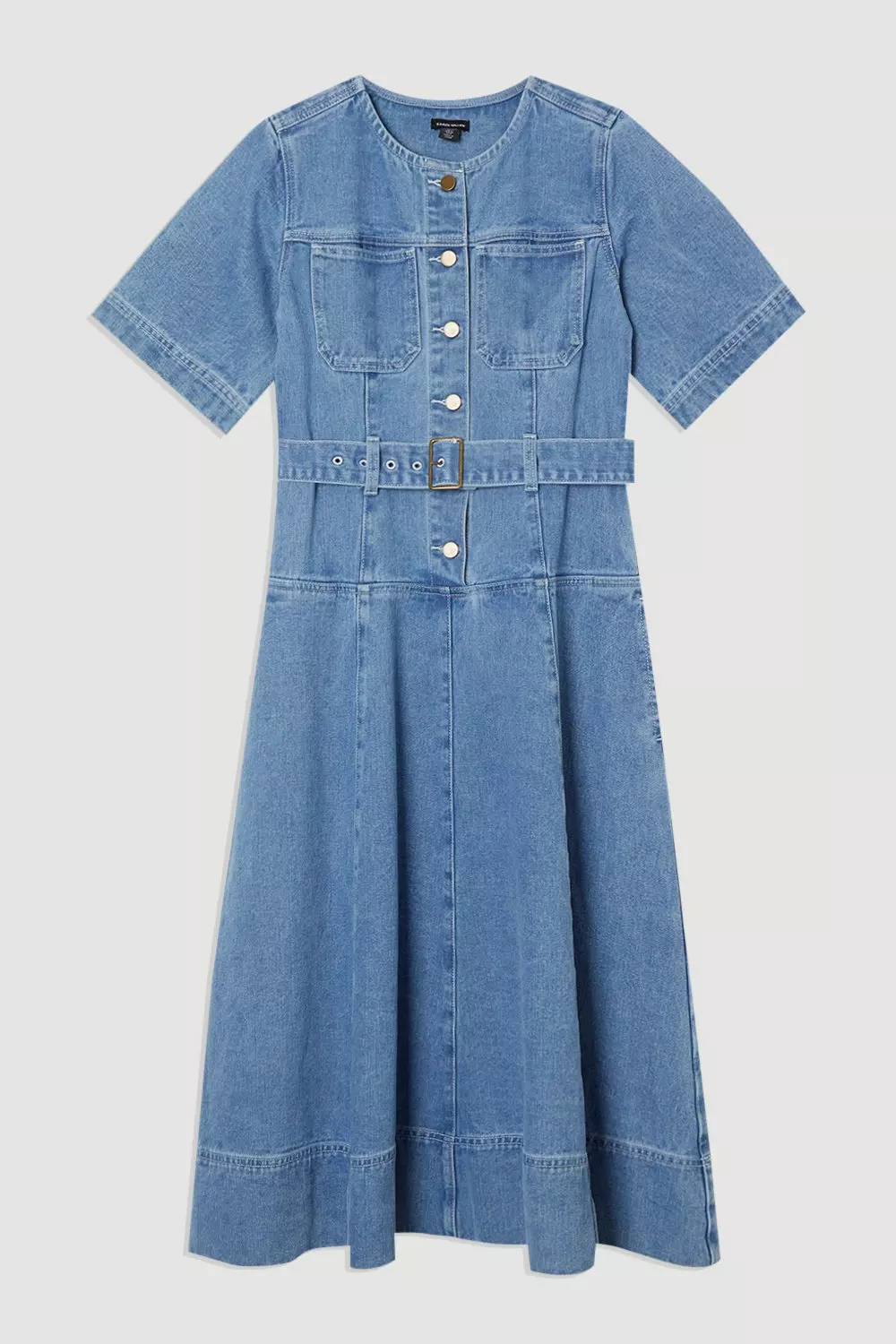 【KAREN MILLEN】デニム ソフトウォッシュ 半袖 ベルト付ドレス bkk24107_mid blue_xl?$
